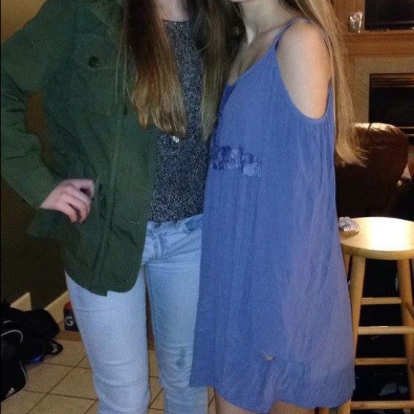 Blue boho flowy mini off the shoulder tank DRESS - Picture 3 of 7